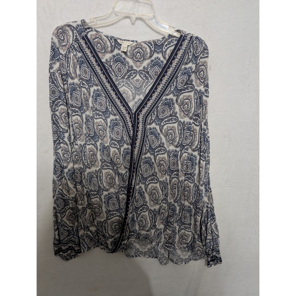 Cato Womens Plus 22/24W Paisley Surplice Blouse Navy Blue Long Sleeve V-Neck Top